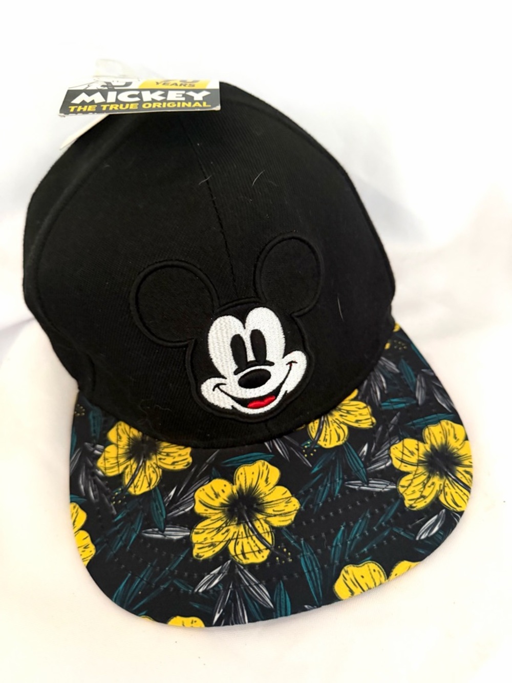 NEW Disney Mickey Black Tropical Snapback Hat with Yellow Floral Brim unisex